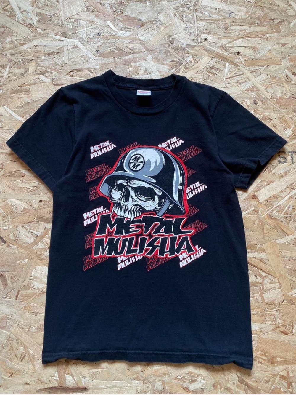 Metal Mulisha Black Tee with Red and White Skull Graphic